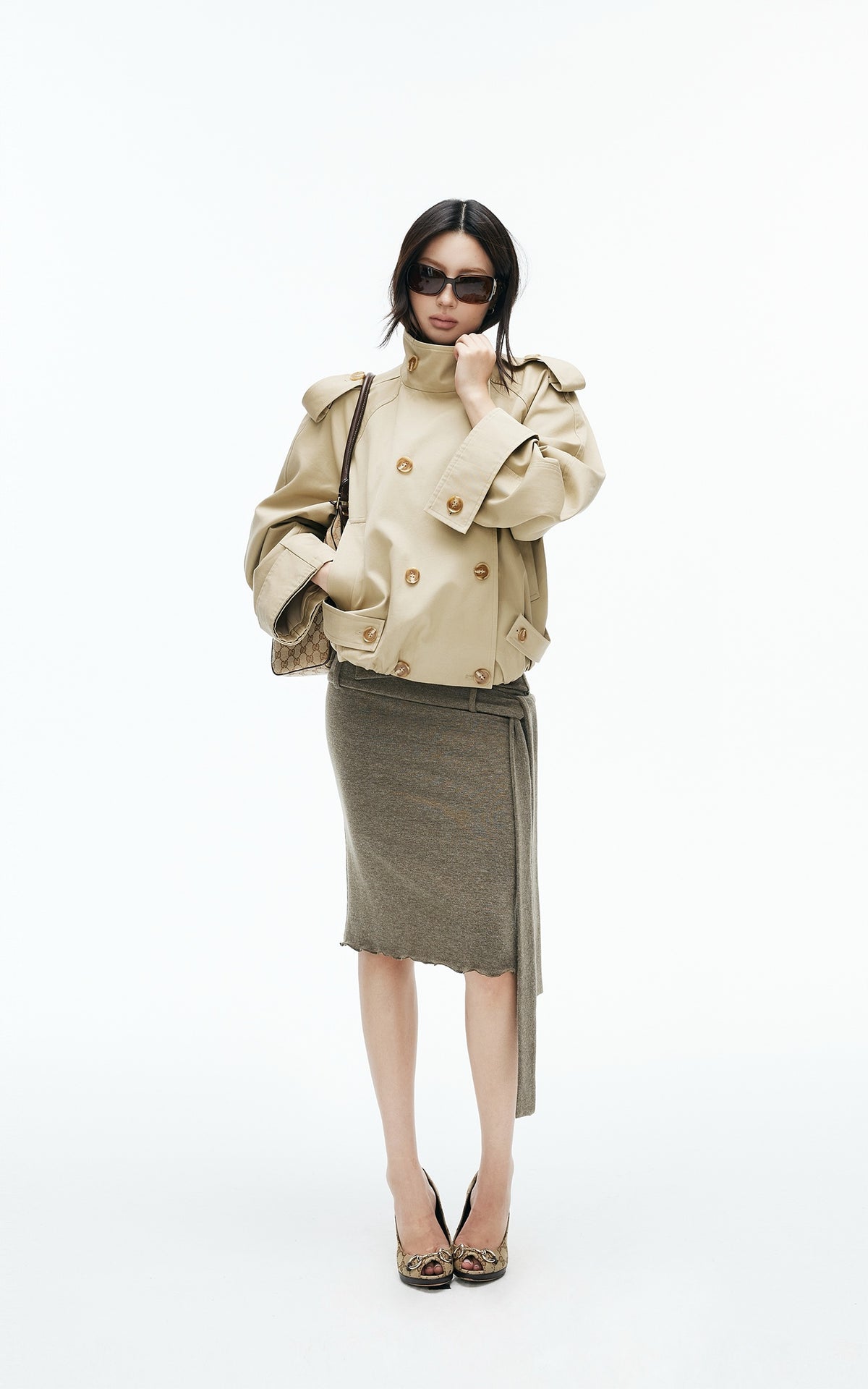 IAMXIAA High-Neck Cropped Balloon Trench Jacke