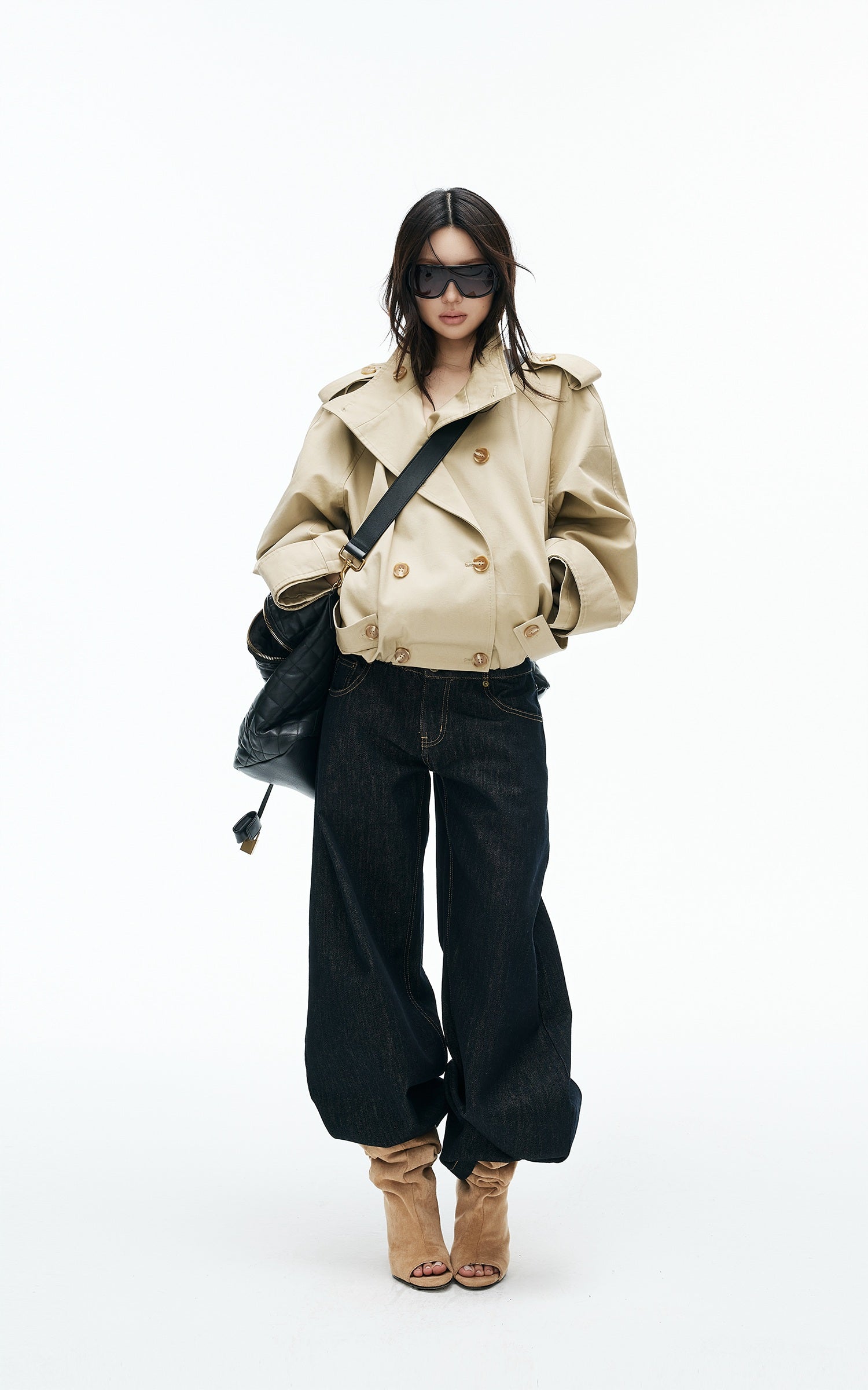 IAMXIAA High-Neck Cropped Balloon Trench Jacke