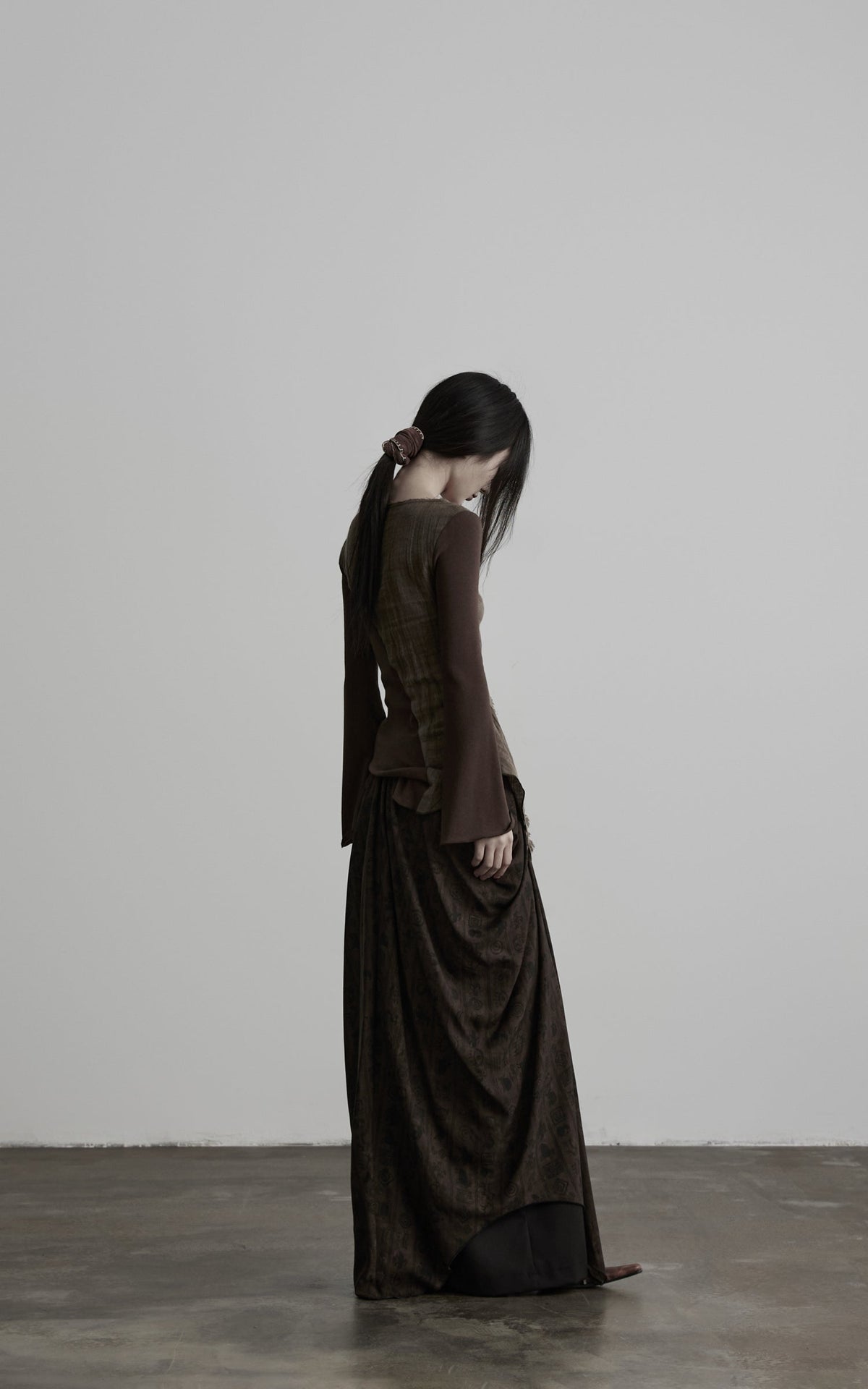 DOINDULGE Beaded Waist Draped Maxi Skirt