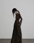 DOINDULGE Beaded Waist Draped Maxi Skirt