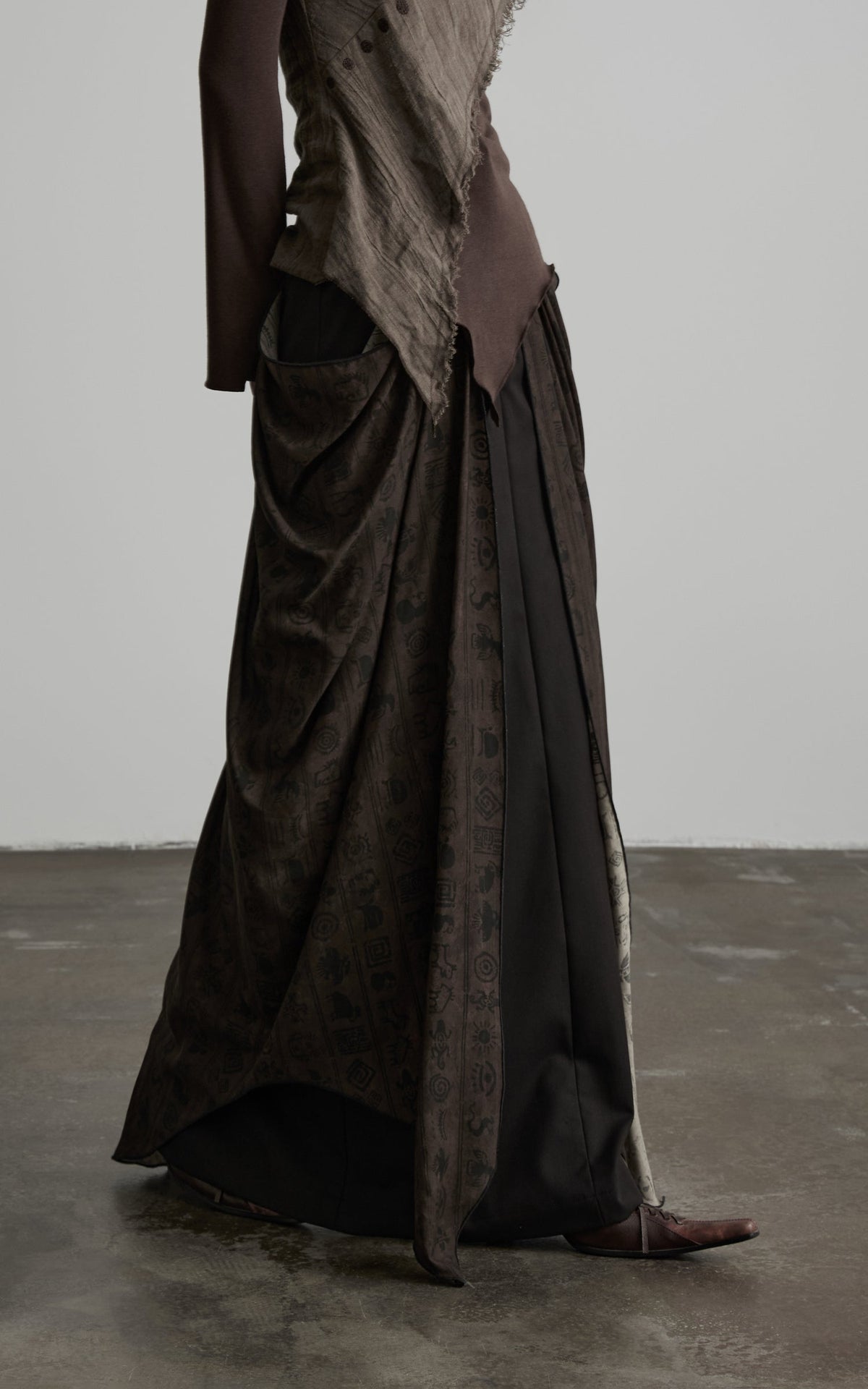DOINDULGE Beaded Waist Draped Maxi Skirt