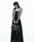 IAMXIAA Sheer Argyle Fuzzy Knit Cardigan