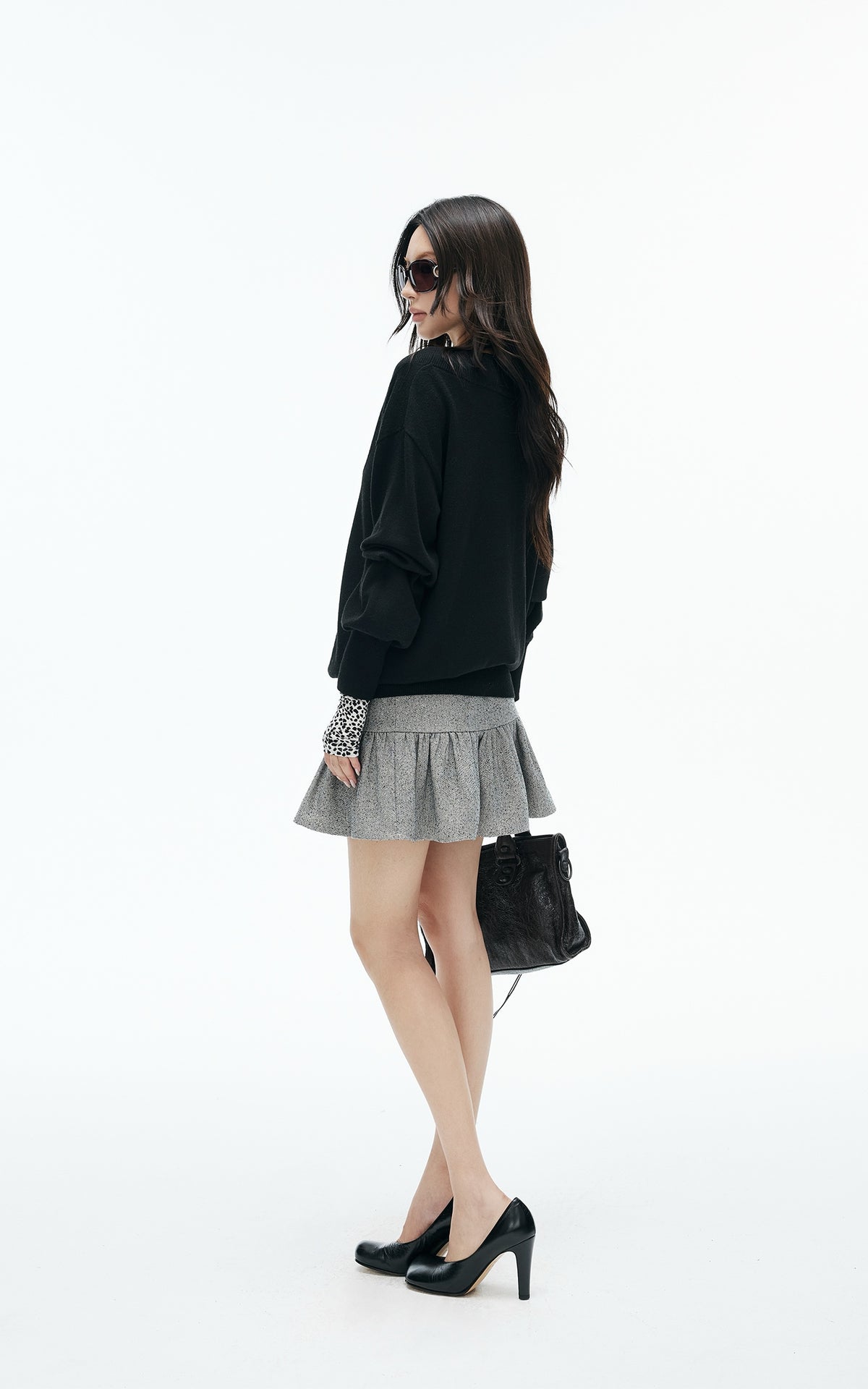 IAMXIAA Low-Rise Heather Grey Drop-Waist Ruffle Mini Skirt