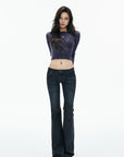 IAMXIAA Sheer Argyle Fuzzy Knit Cardigan