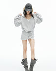 IAMXIAA Wrap Drawstring Hooded Long Sleeve Top