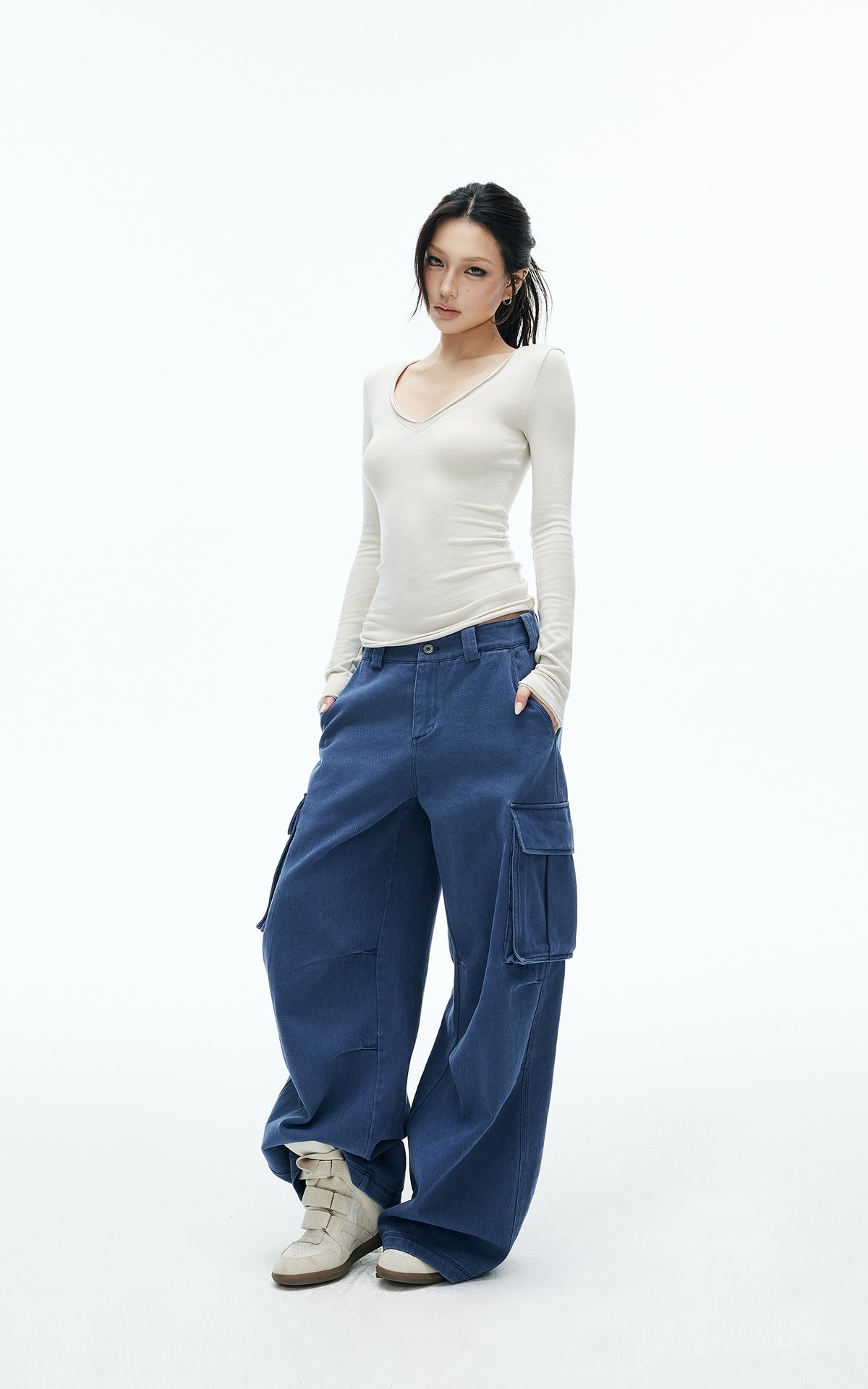 IAMXIAA Vintage Blue Oversized Cargo Jeans