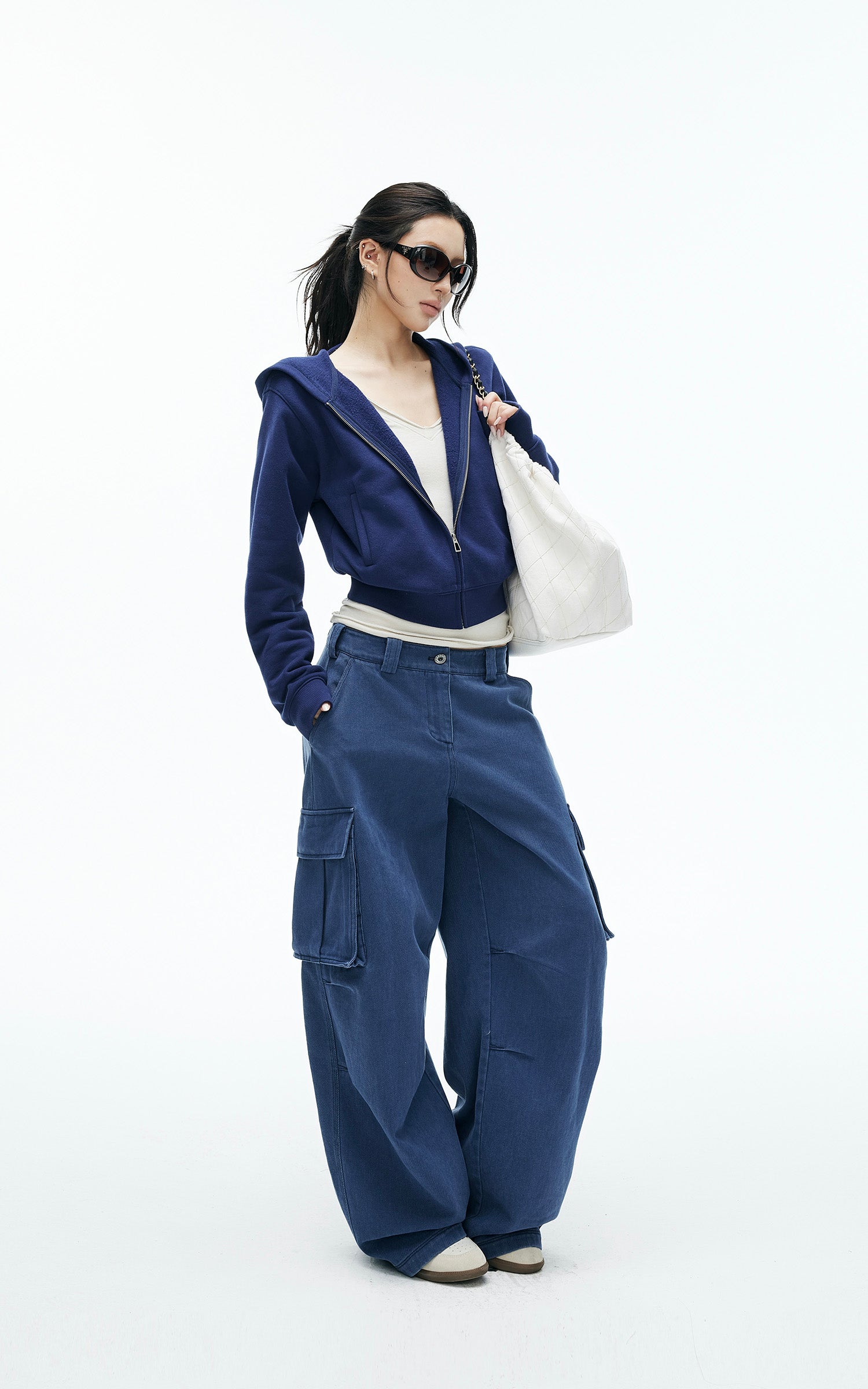 IAMXIAA Vintage Blue Cropped Zip-Up Hoodie