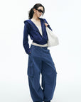 IAMXIAA Vintage Blue Cropped Zip-Up Hoodie