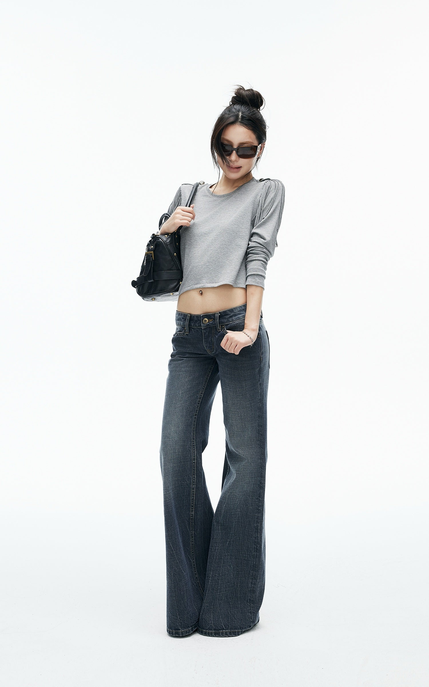 IAMXIAA Fringe Epaulette Cropped Long Sleeve Top