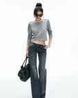 IAMXIAA Fringe Epaulette Cropped Long Sleeve Top
