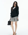 IAMXIAA Low-Rise Heather Grey Drop-Waist Ruffle Mini Skirt
