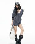 IAMXIAA Oversized Striped Deep Scoop Long Sleeve Top