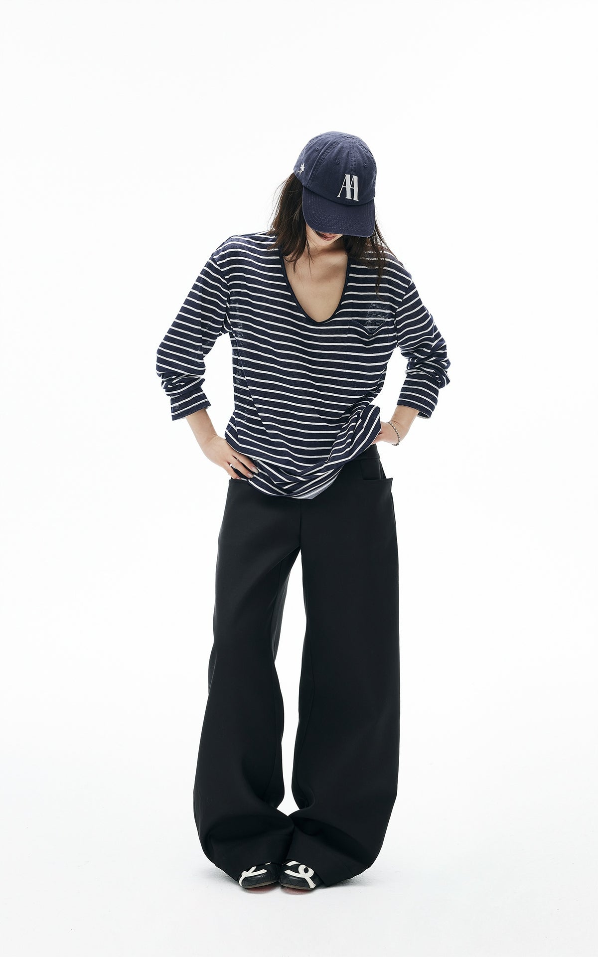 IAMXIAA Oversized Striped Deep Scoop Long Sleeve Top