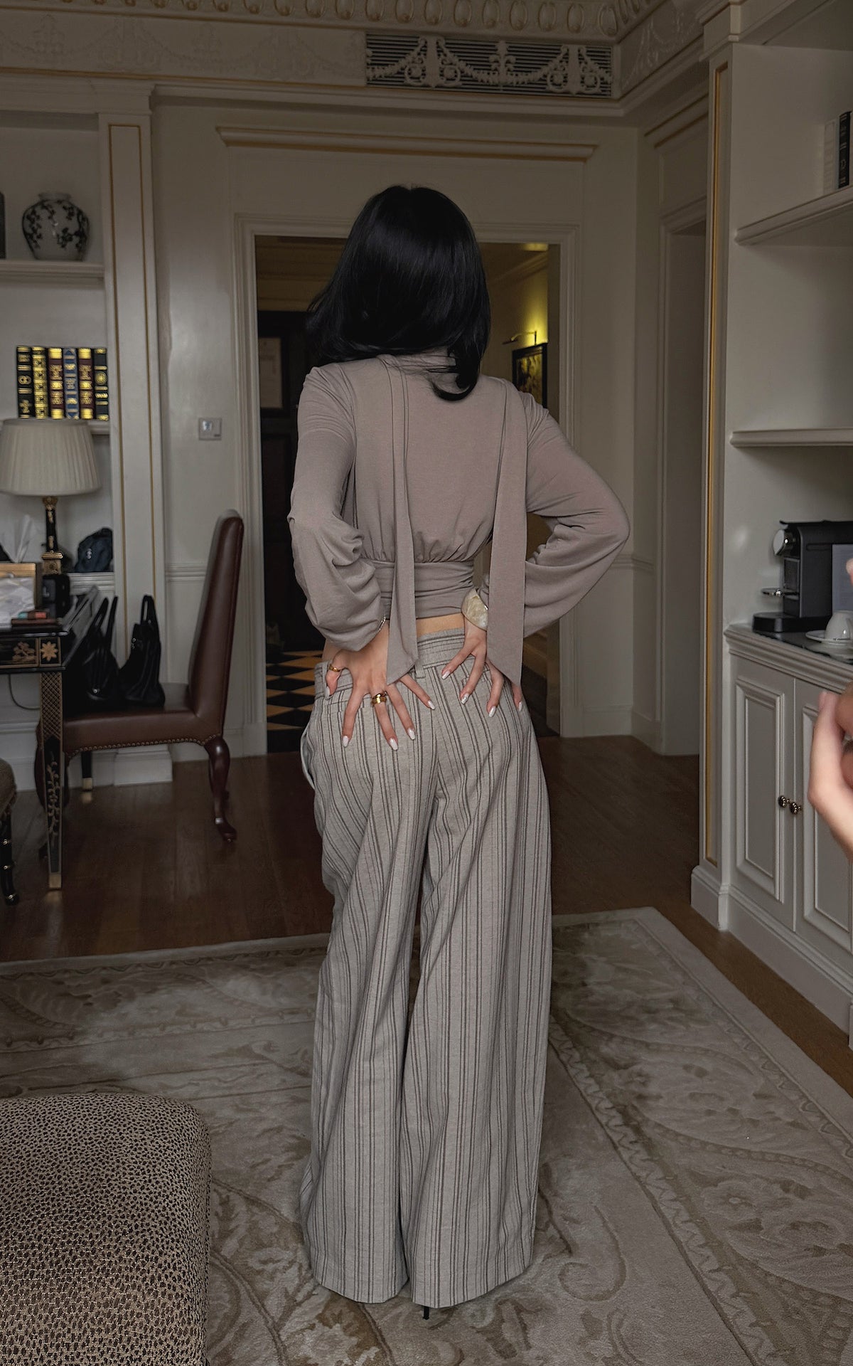 Hydrae D-Ring Belted Pinstripe Wide-Leg Pants