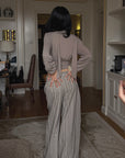 Hydrae D-Ring Belted Pinstripe Wide-Leg Pants