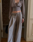 Hydrae D-Ring Belted Pinstripe Wide-Leg Pants