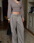 Hydrae D-Ring Belted Pinstripe Wide-Leg Pants
