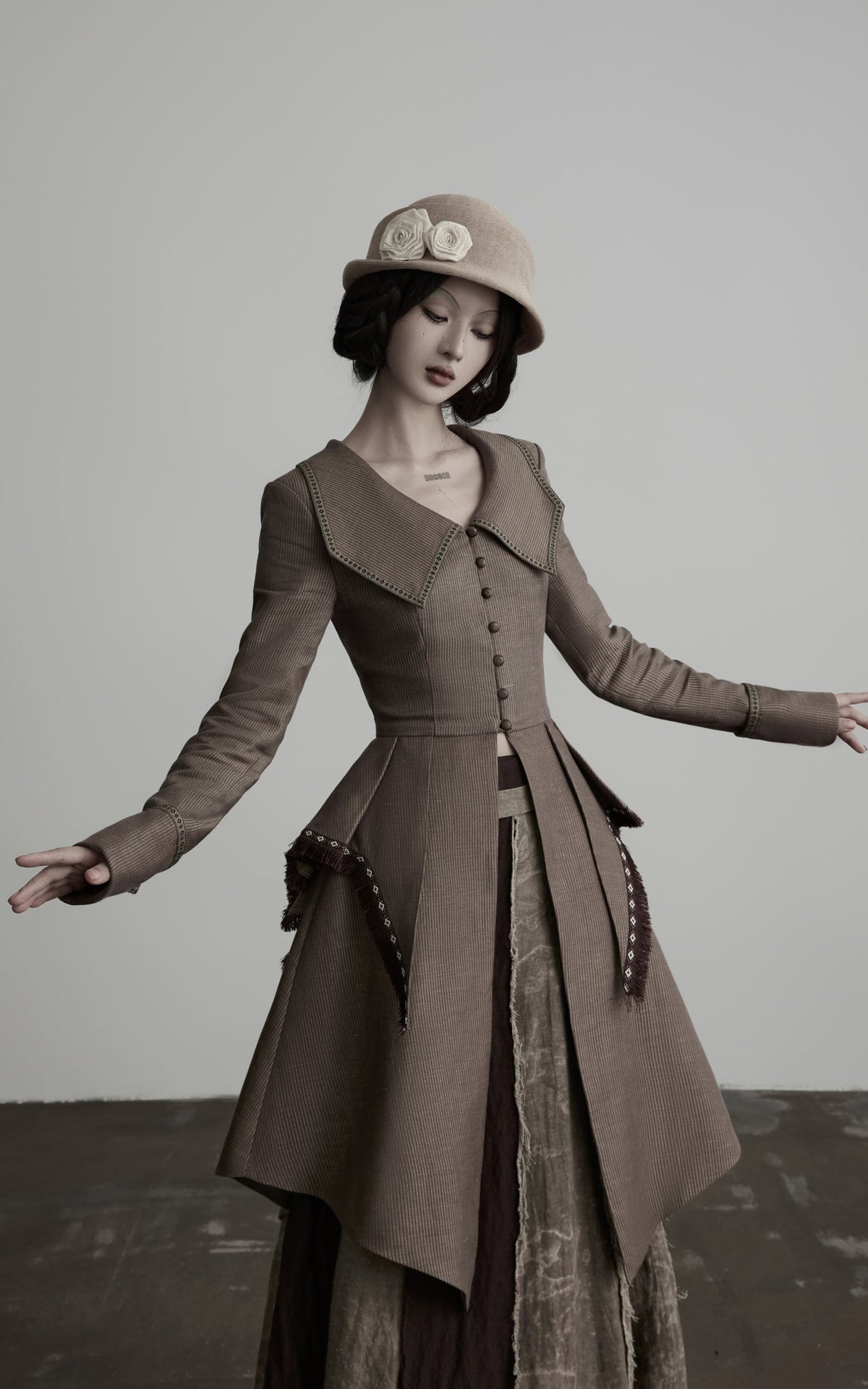 DOINDULGE Victorian Sculpted Waist Mid-Length Jacket