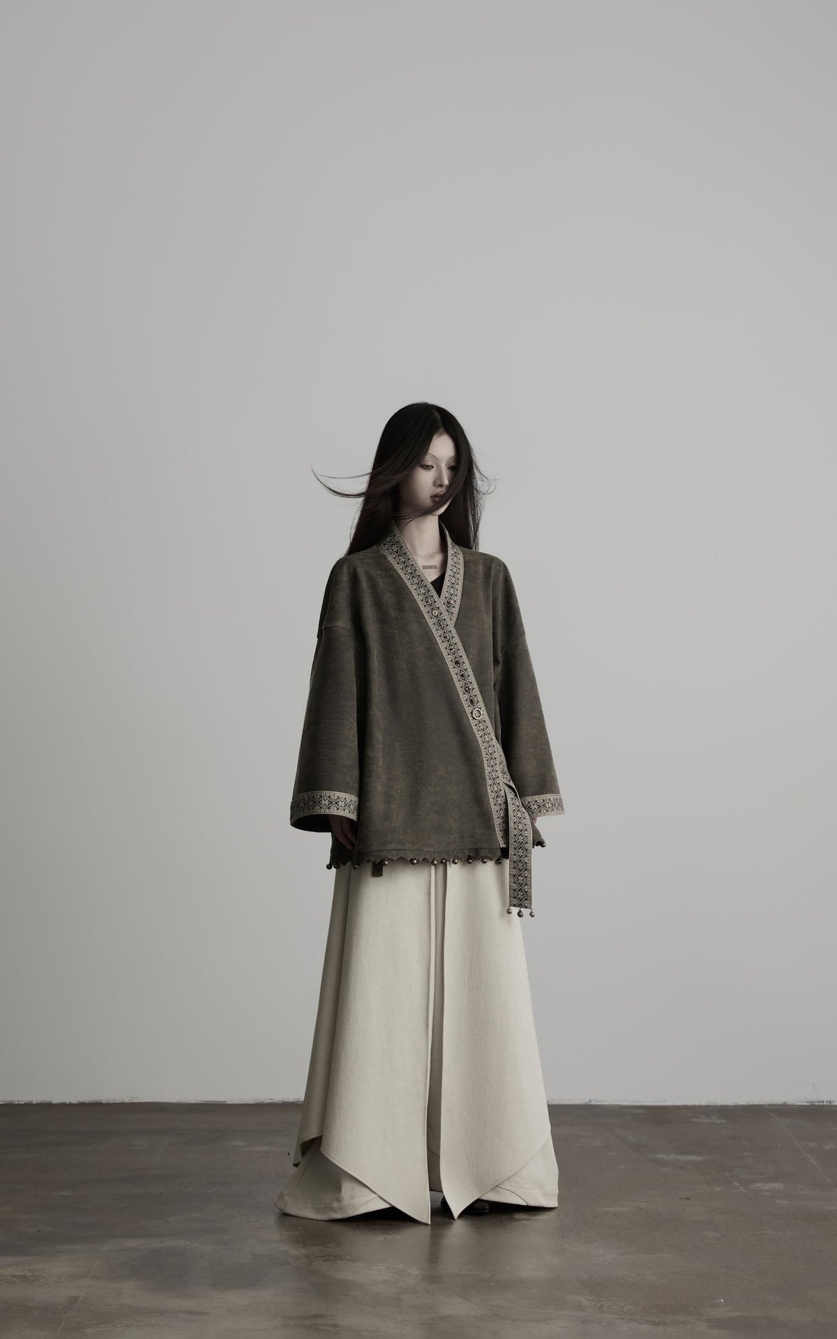 DOINDULGE Jacquard Trim Wrap Jacket