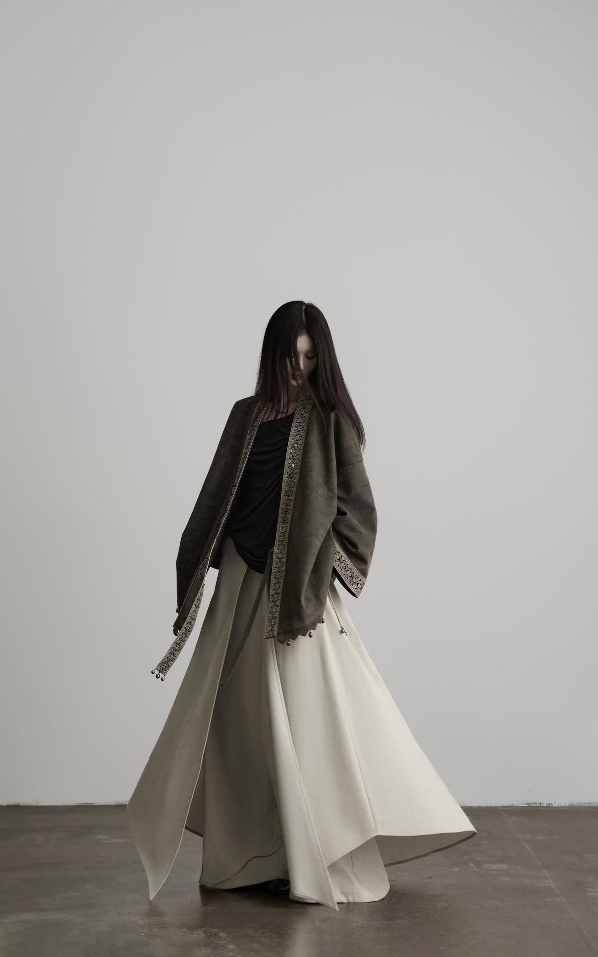 DOINDULGE Jacquard Trim Wrap Jacket