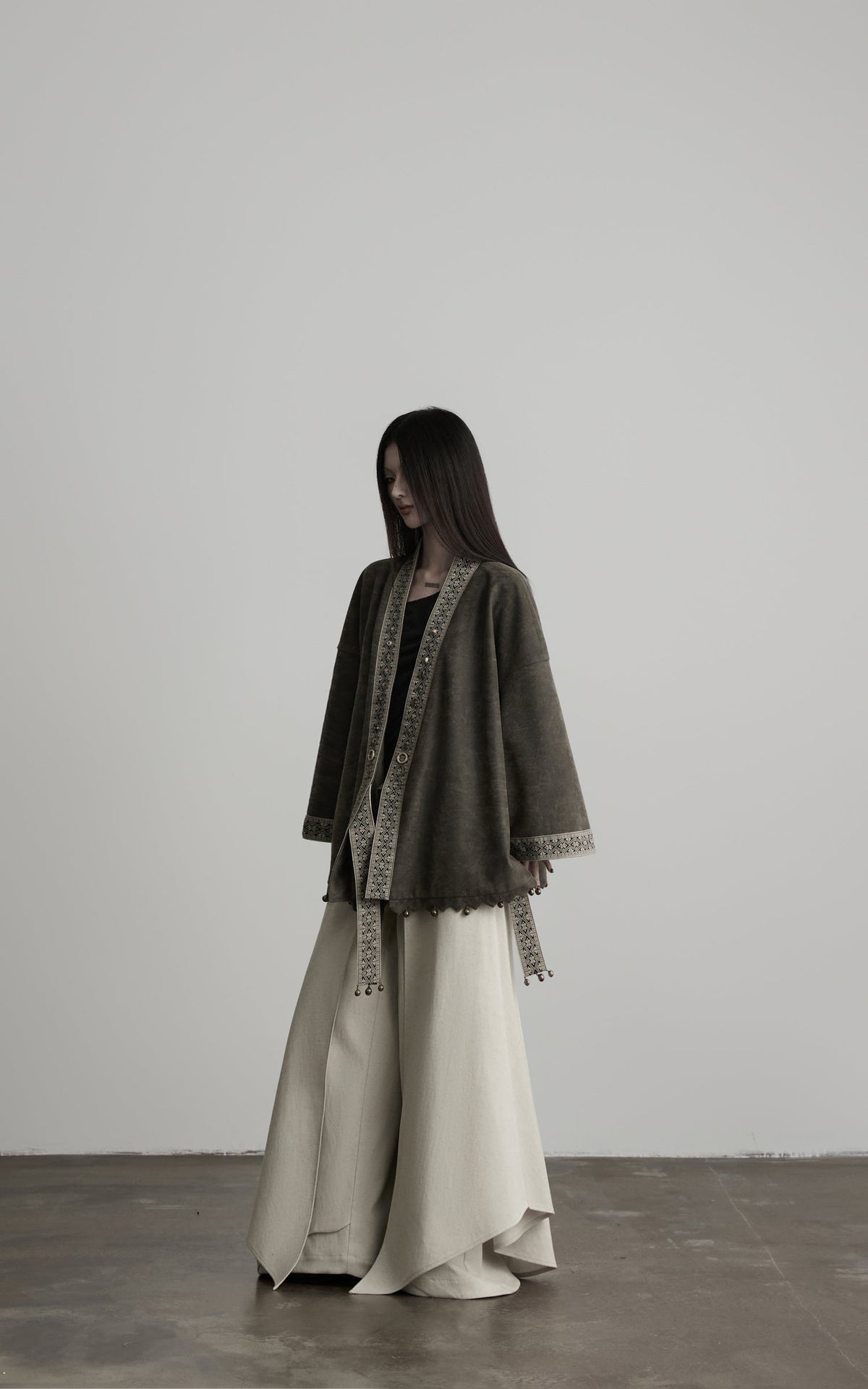 DOINDULGE Jacquard Trim Wrap Jacket