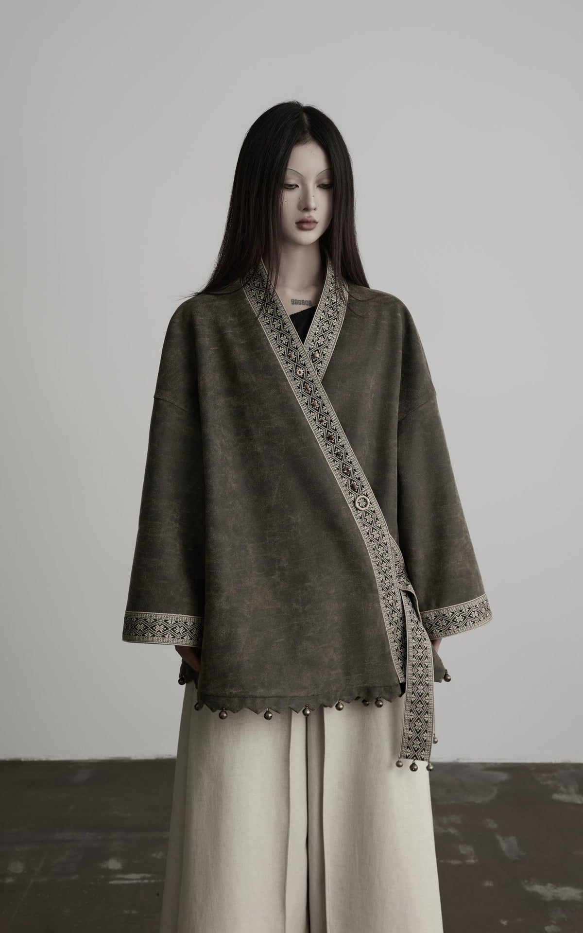 DOINDULGE Jacquard Trim Wrap Jacket