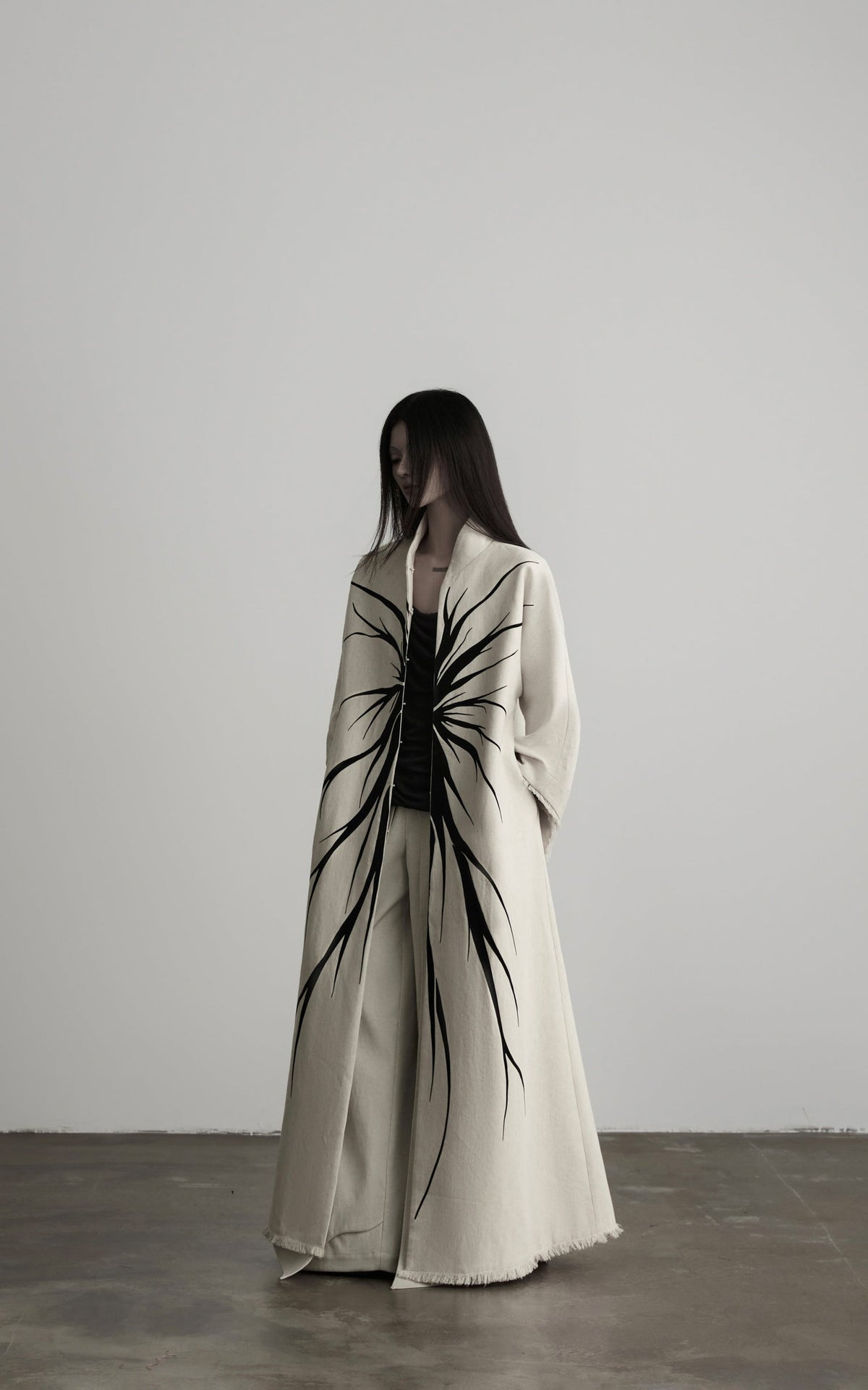 DOINDULGE Avant-Garde Raw Hem Long Coat