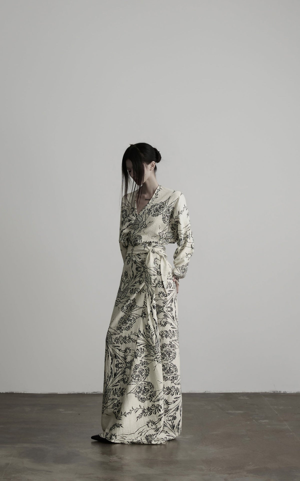 DOINDULGE Engraved Botanical Wrap Maxi Dress