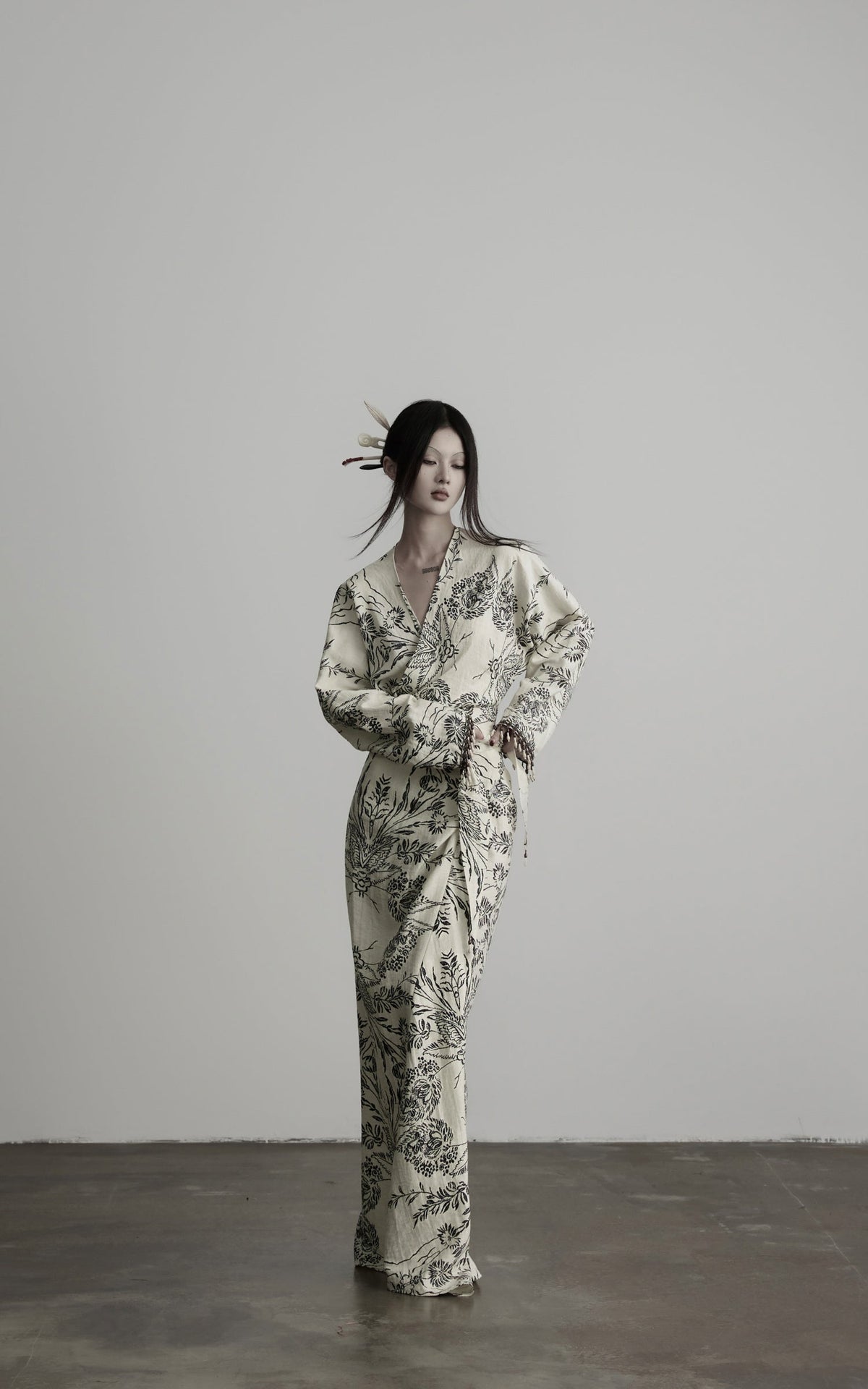 DOINDULGE Engraved Botanical Wrap Maxi Dress