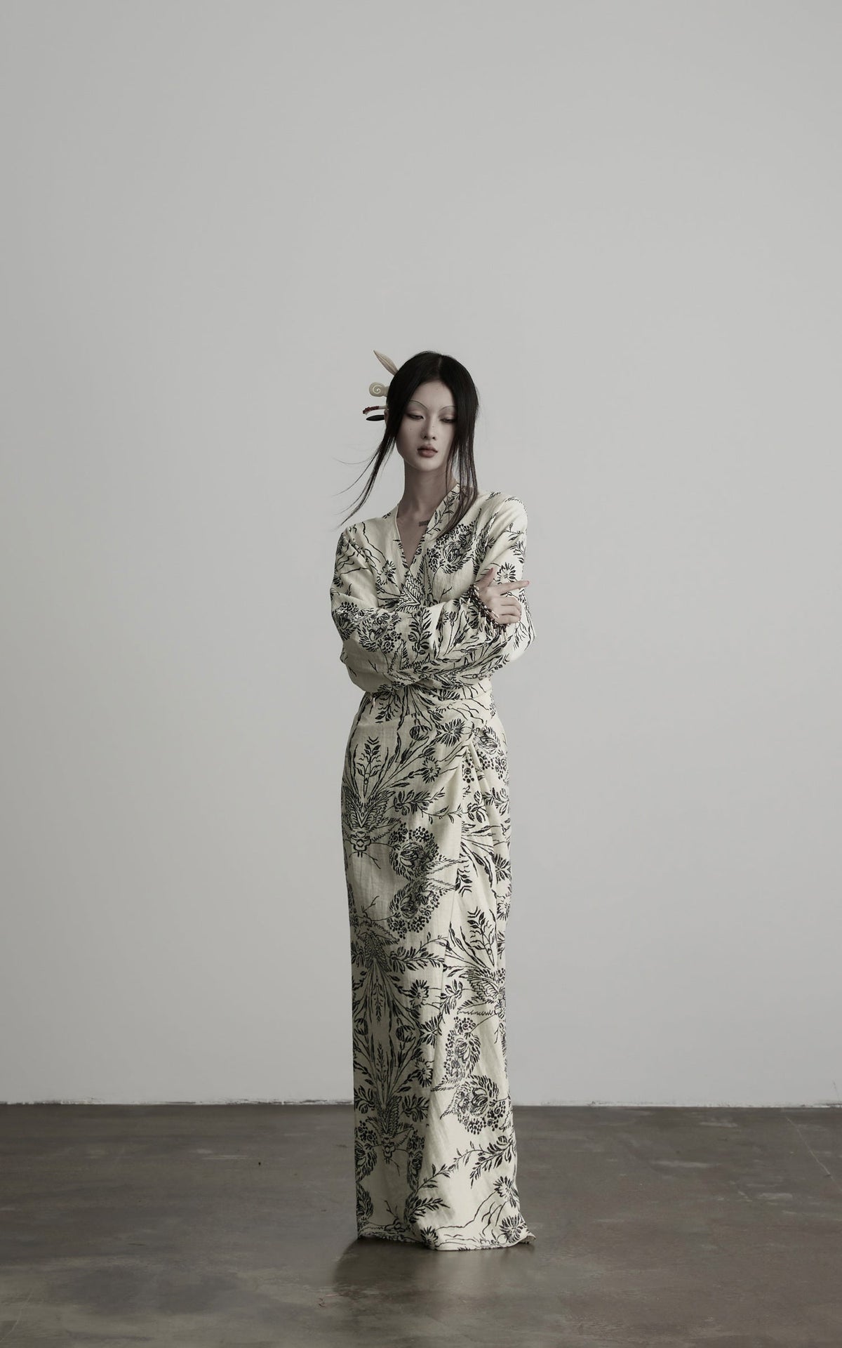 DOINDULGE Engraved Botanical Wrap Maxi Dress