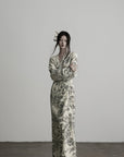 DOINDULGE Engraved Botanical Wrap Maxi Dress