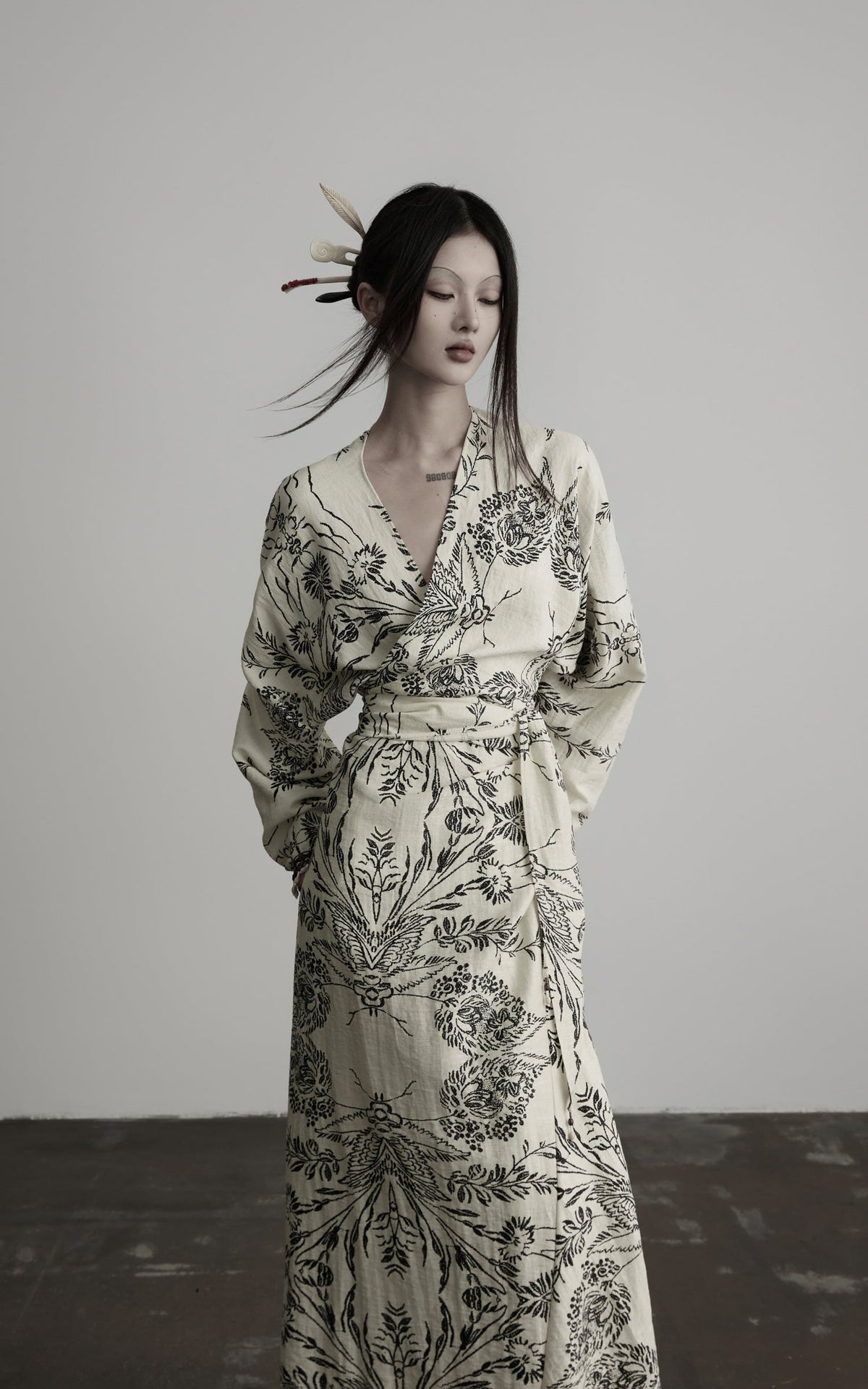 DOINDULGE Engraved Botanical Wrap Maxi Dress
