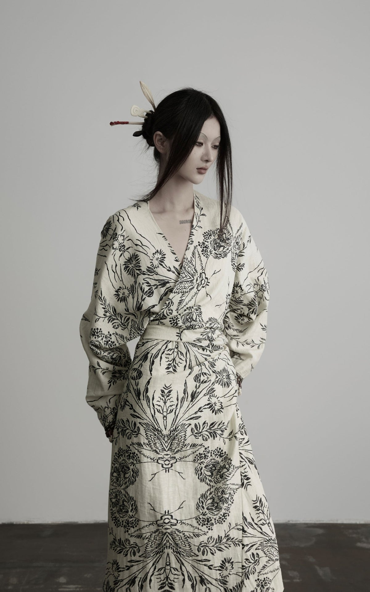 DOINDULGE Engraved Botanical Wrap Maxi Dress