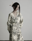 DOINDULGE Engraved Botanical Wrap Maxi Dress