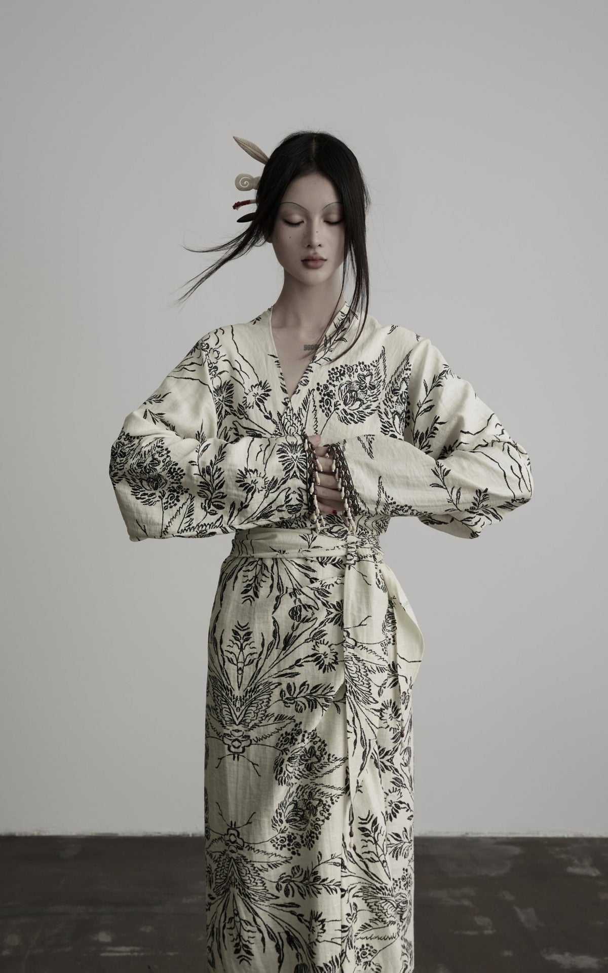 DOINDULGE Engraved Botanical Wrap Maxi Dress