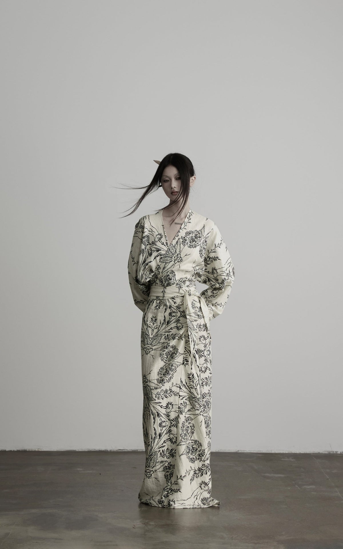 DOINDULGE Engraved Botanical Wrap Maxi Dress