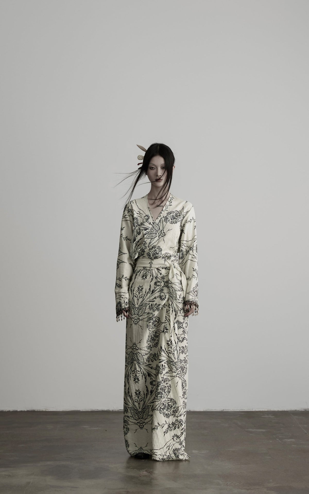DOINDULGE Engraved Botanical Wrap Maxi Dress
