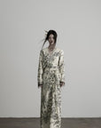 DOINDULGE Engraved Botanical Wrap Maxi Dress