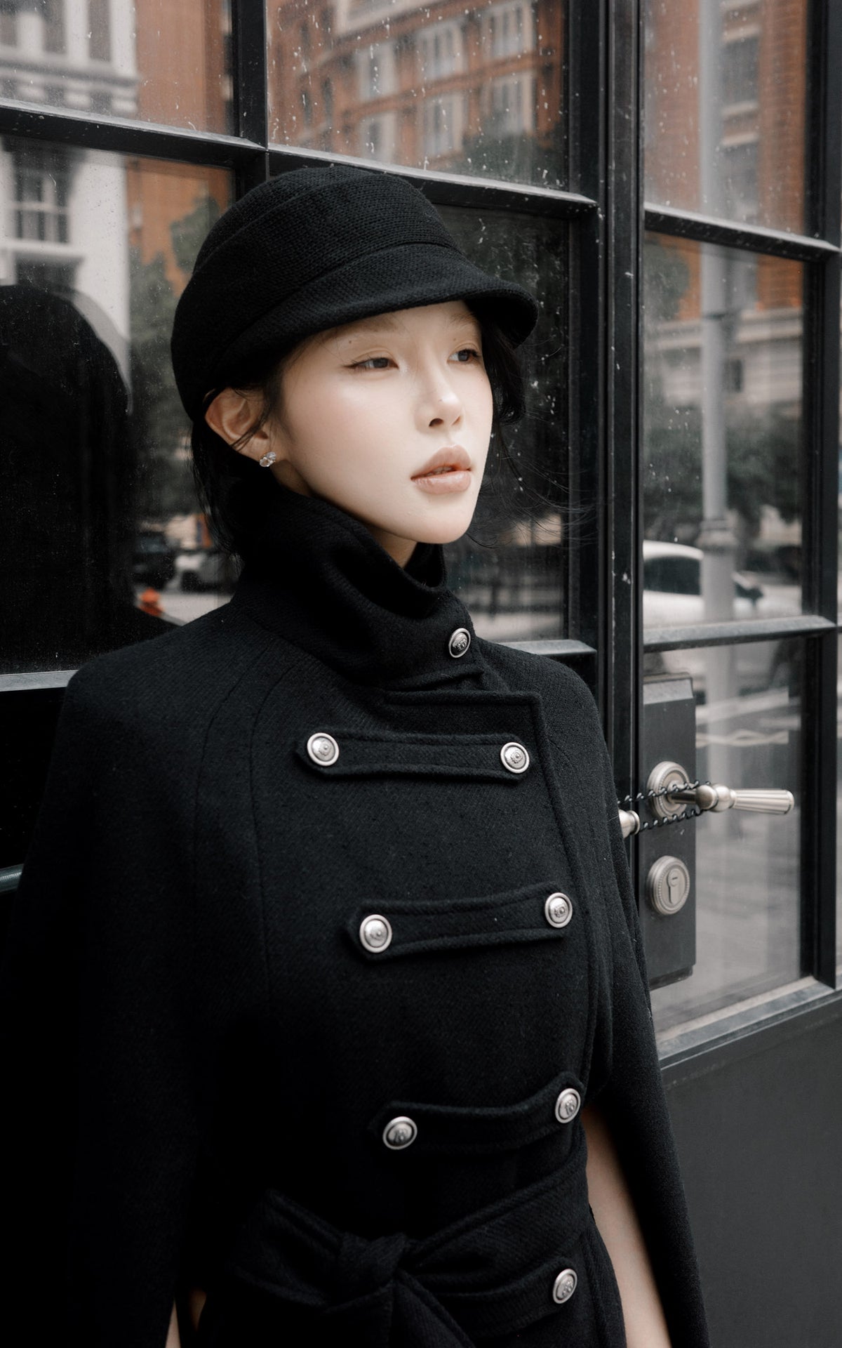 Hydrae Military Inspired Wool Cape Coat With Double Breasted Button Detailing