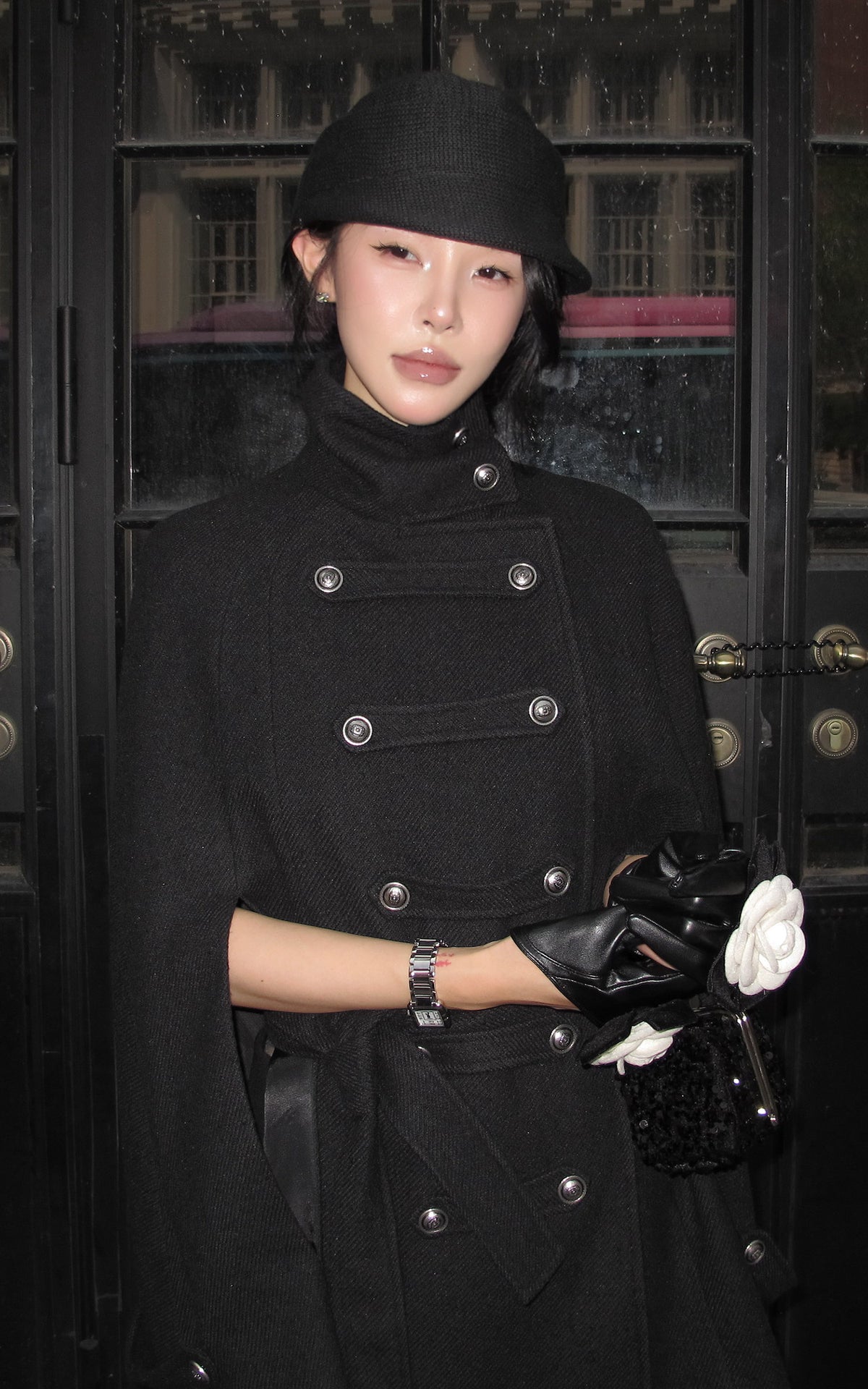 Hydrae Military Inspired Wool Cape Coat With Double Breasted Button Detailing