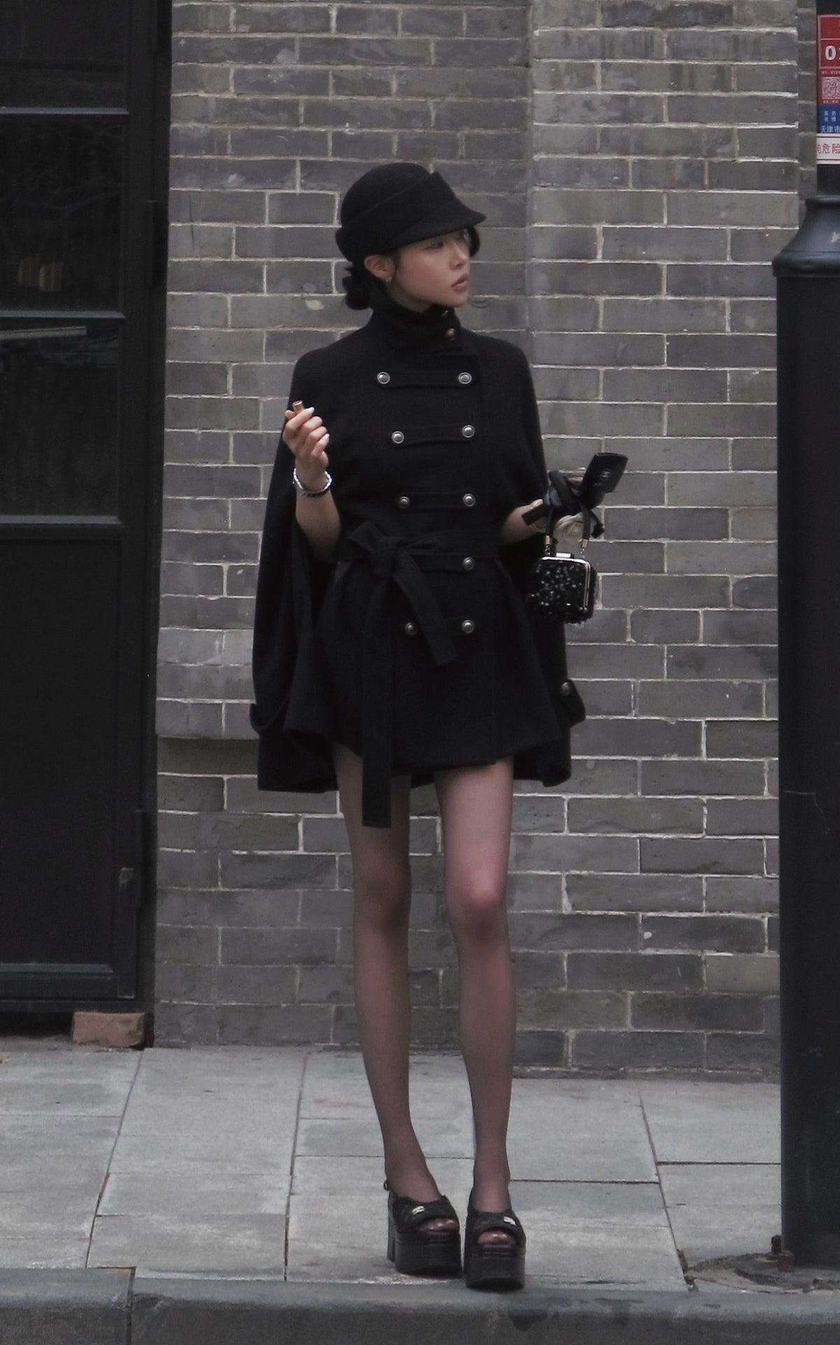 Hydrae Military Inspired Wool Cape Coat With Double Breasted Button Detailing