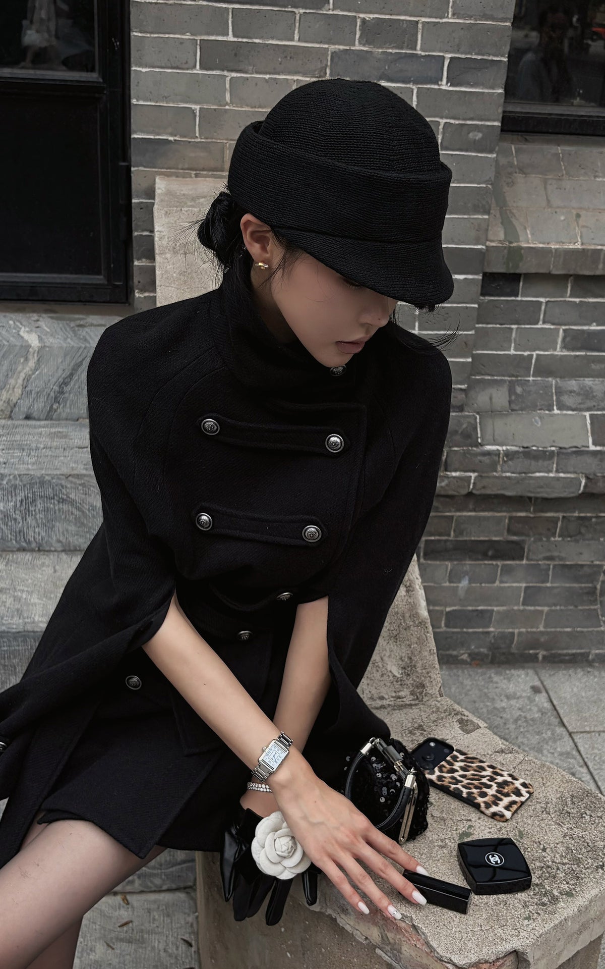 Hydrae Military Inspired Wool Cape Coat With Double Breasted Button Detailing