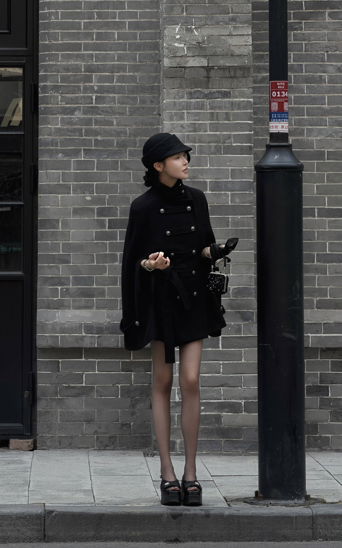 Hydrae Military Inspired Wool Cape Coat With Double Breasted Button Detailing