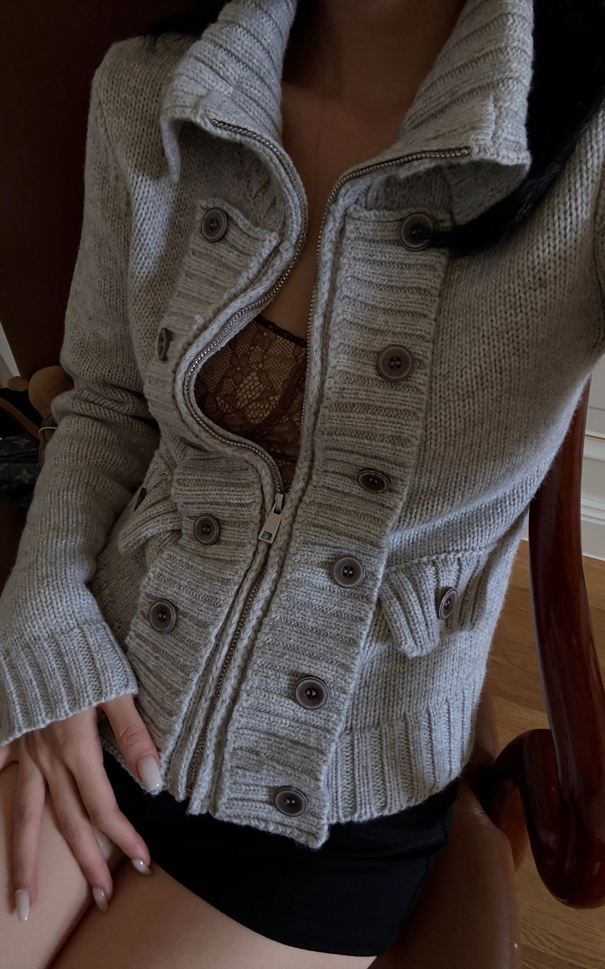 Hydrae Double-Breasted Knit Zip-Up Jacket