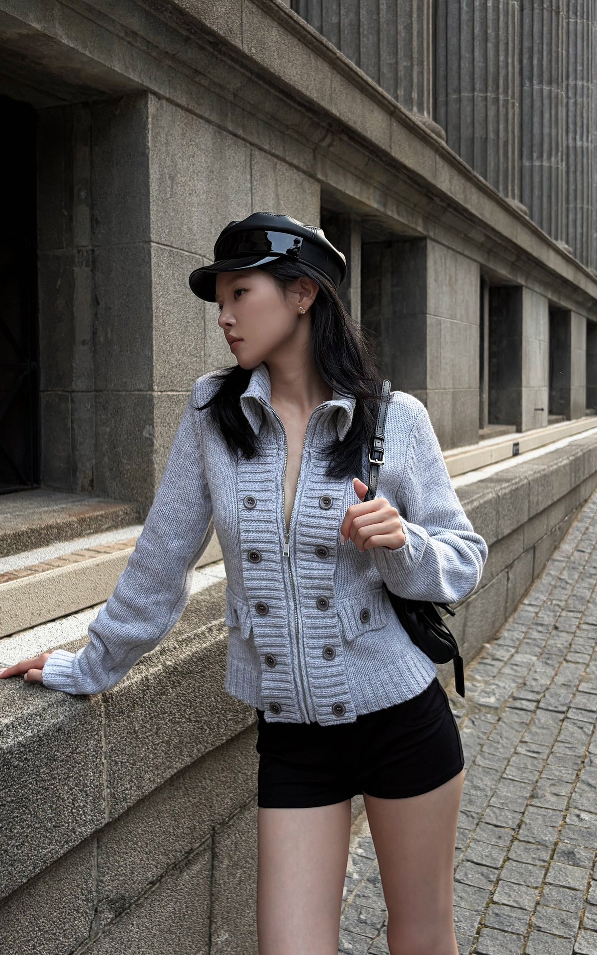 Hydrae Double-Breasted Knit Zip-Up Jacket