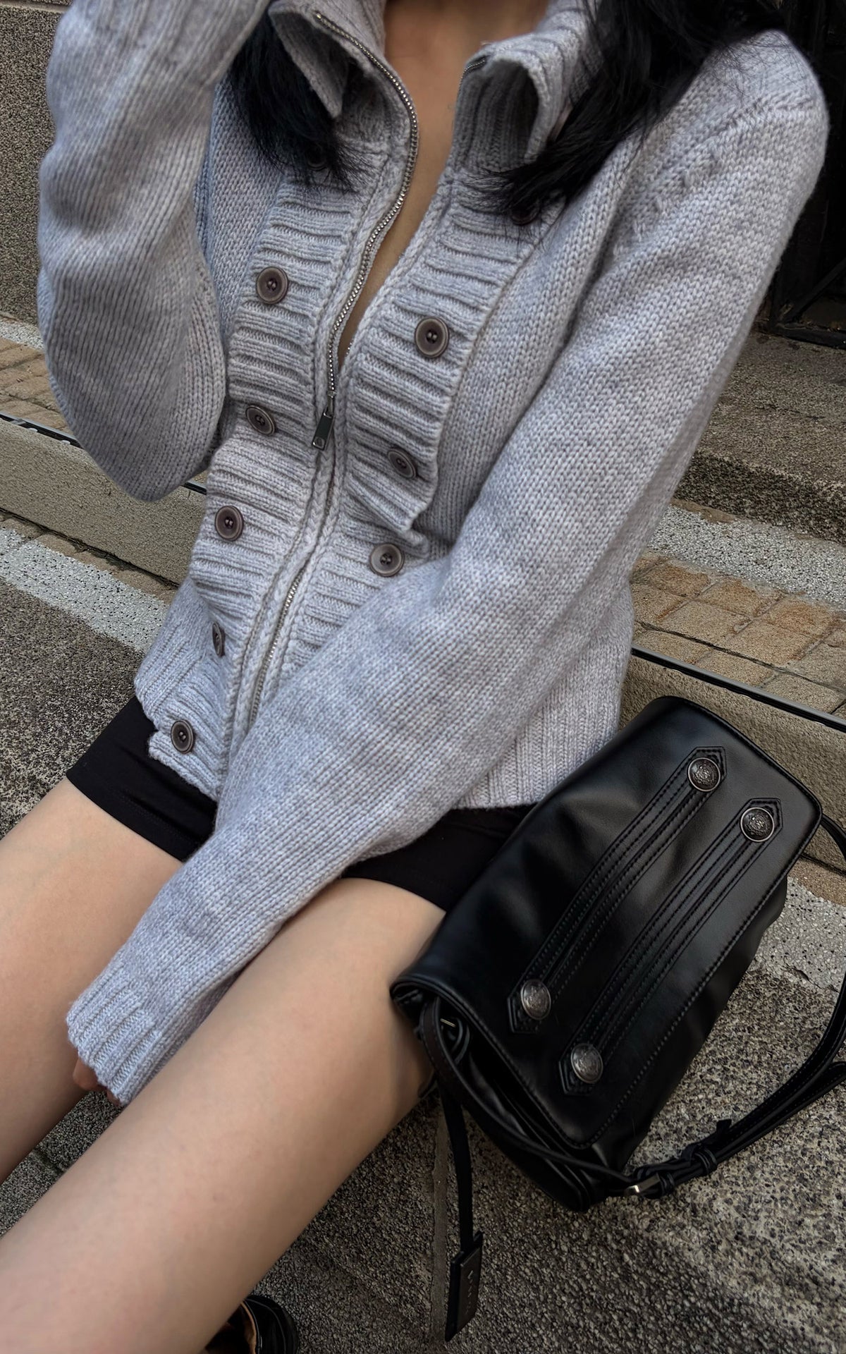 Hydrae Double-Breasted Knit Zip-Up Jacket