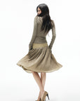 IAMXIAA Sculpted Ribbed Long Sleeve Top with Vintage Metal Button Detailing