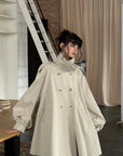 WARDEN EDGE Oversized High-Neck Balloon Sleeve Belted Trench Coat