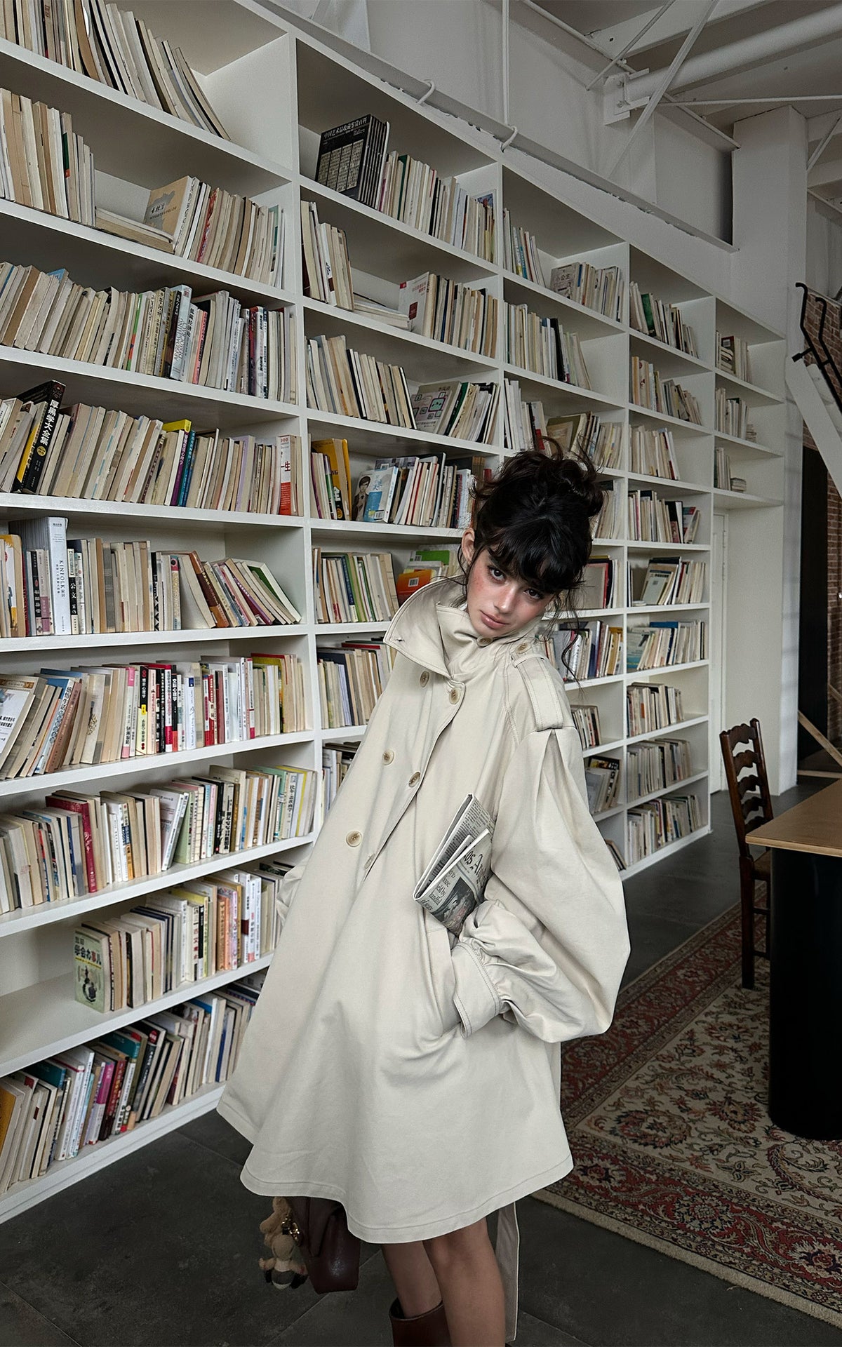 WARDEN EDGE Oversized High-Neck Balloon Sleeve Belted Trench Coat