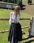 Rase le sol Ruffled High-Neck Ribbon Cropped Blouse